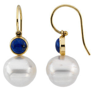 14k White Gold 6mm Round Lapis Dangle Earrings
