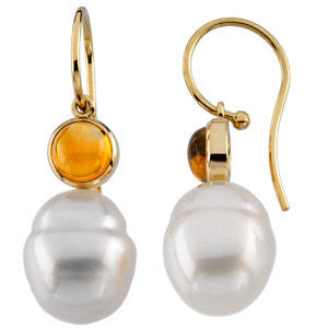 14k White Gold 6mm Round Citrine Dangle Earrings