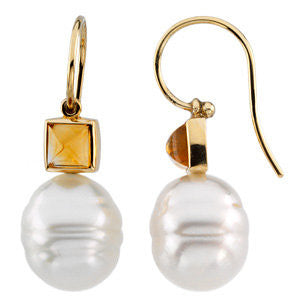 14k White Gold 5mm Citrine Semi-set Earrings for Pearl