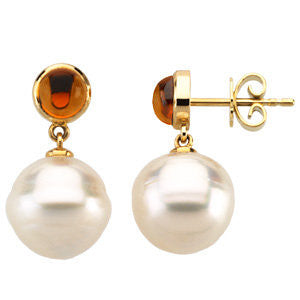 14k White Gold Round Citrine Dangle Earrings