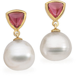 14k White Gold Rhodolite Garnet & South Sea Cultured Pearl Earrings or Semi-mount