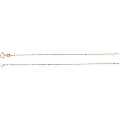 14k Rose Gold 1mm Solid Rope 16" Carded Chain