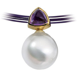 14k Yellow Gold 6mm Amethyst & 12mm South Sea Cultured Pearl Pendant
