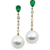 18k Yellow Gold South Sea Cultured Pearl, Genuine Emerald & Diamond Earrings