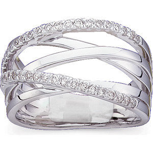 14k White Gold 1/3 CTW Diamond Criss Cross Ring, Size 7