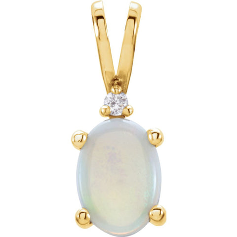 14k Yellow Gold Opal & .01 CTW Diamond Pendant