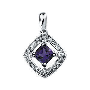 14k White Gold Amethyst & 1/10 CTW Diamond Pendant