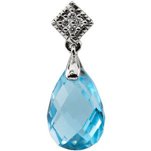14k White Gold Swiss Blue Topaz & .04 CTW Diamond Pendant