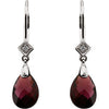 14k White Gold 10x7mm Briolette Brazilian Garnet & .025 CTW Diamond Earrings