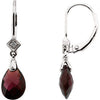 Pair of 10X7 mm and 0.025 CTTW Genuine Brazilian Garnet and Diamond Earrings in 14K White Gold