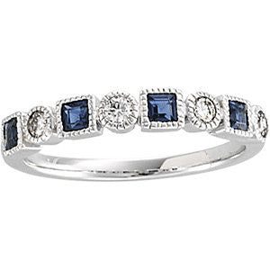 14k White Gold 1/5 CTW Diamond & Sapphire Anniversary Band , Size 7