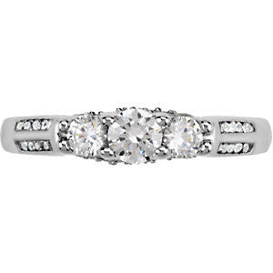 14k White Gold 3/4 CTW Diamond 3 Stone Accented Engagement Ring , Size 7