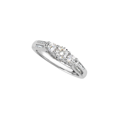 14k White Gold 3/4 CTW Diamond 3 Stone Accented Engagement Ring , Size 7