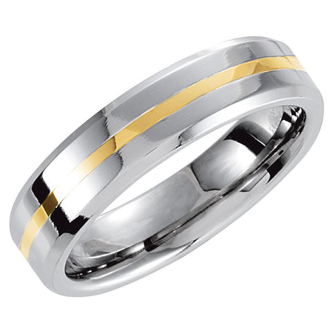 Cobalt 6mm Beveled Band with 14K Yellow Inlay Size 7.5