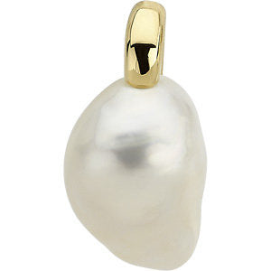 Elegant and Stylish 13.00 MM Baroque South Sea Cultured Pearl Pendant in 18K Yellow Gold, 100% Satisfaction Guaranteed.