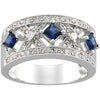 1/4 CTTW Genuine Sapphire and Diamond Anniversary Band in 14k White Gold ( Size 7 )