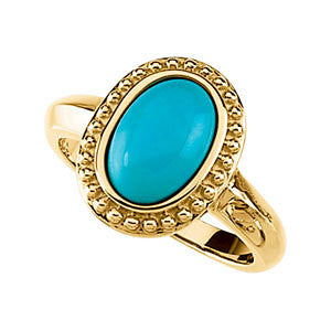 14k Yellow Gold Turquoise Granulated Design Ring, Size 7