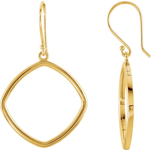 14k Yellow Gold Square Shaped Earrings