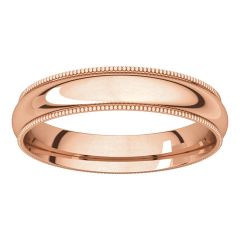 14k Rose Gold 4mm Milgrain Comfort Fit Band, Size 7