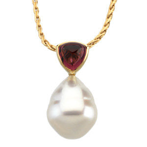 14k Yellow Gold 6mm Rhodolite Garnet & 12mm South Sea Cultured Pearl Pendant