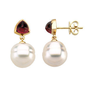 14k White Gold South Sea Cultured Pearl & Rhodolite Garnet Earrings