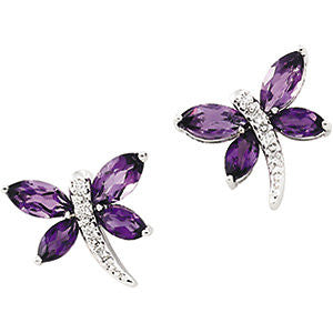 14k White Gold Dragonfly Earrings