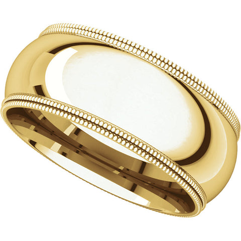 14k Yellow Gold 8mm Double Milgrain Comfort Fit Band, Size 12