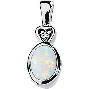 14k White Gold Opal & .02 CTW Diamond Bezel Set Pendant