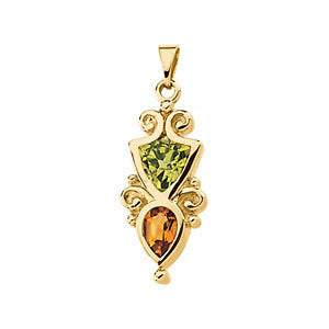14k Yellow Gold Peridot & Citrine Pendant