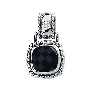 14k White Gold Onyx & Diamond Pendant