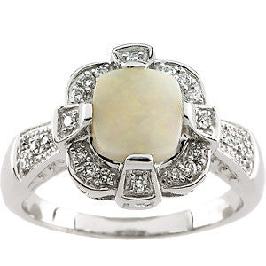 14k White Gold Opal & Diamond Accented Ring , Size 7