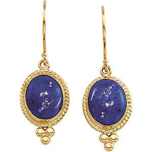 14k Yellow Gold Lapis Cabochon Earrings