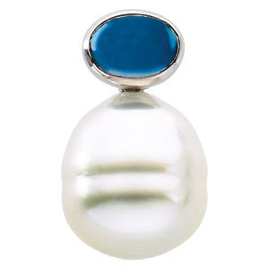 14k White Gold Oval London Blue Topaz Semi-mount Pendant for Pearl
