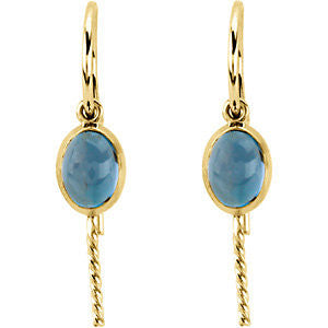 14k Yellow Gold Oval London Blue Topaz Dangle Earrings