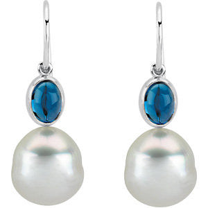 14k White Gold Oval London Blue Topaz Dangle Earrings