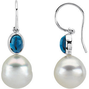 14k White Gold Oval London Blue Topaz Dangle Earrings