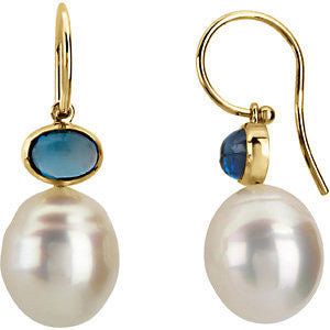 14k Yellow Gold Oval London Blue Topaz Dangle Earrings