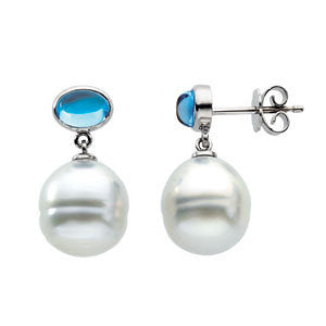 14k White Gold Oval London Blue Topaz Dangle Earrings
