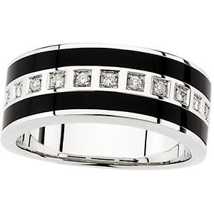 14k White Gold Onyx & 1/5 CTW Diamond Ring Size 11