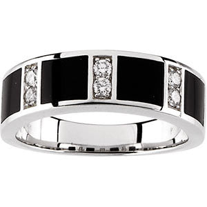 14k White Gold Onyx & 1/4 CTW Diamond Ring Size 11