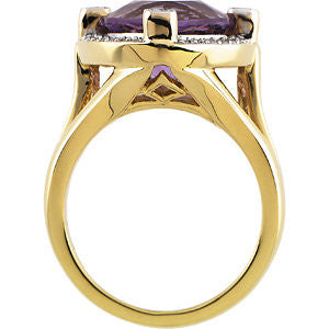 14K Yellow Gold Plated Amethyst & 1/3 CTW Diamond Ring, Size 7
