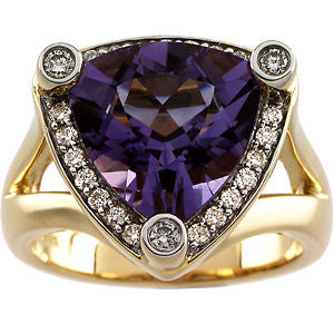 14K Yellow Gold Plated Amethyst & 1/3 CTW Diamond Ring, Size 7