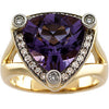 14K Yellow Gold Plated Amethyst & 1/3 CTW Diamond Ring, Size 7