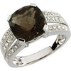1/10 CTTW Genuine Smoky Quartz and Diamond Split-Shank Ring in 14k White Gold ( Size 6 )