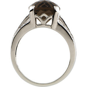 14k White Gold 1/10 CTW Diamond & 10x10mm Smoky Quartz Ring, Size 7