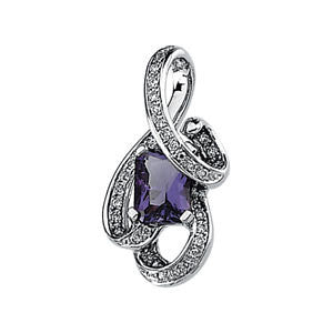 14k White Gold Amethyst & 1/6 CTW Diamond Pendant