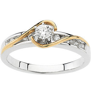 14K White & Yellow Gold 1/3 CTW Diamond Engagement Ring , Size 7