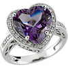 1/6 CTTW Heart-Shaped Genuine Amethyst and Diamond Ring in 14k White Gold ( Size 6 )