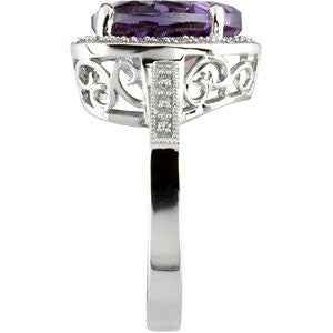 14k White Gold Amethyst & 1/6 CTW Diamond Ring, Size 7