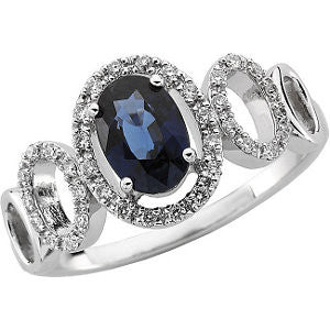 14k White Gold 1/6 CTW Diamond & 7x5mm Blue Sapphire Ring, Size 7